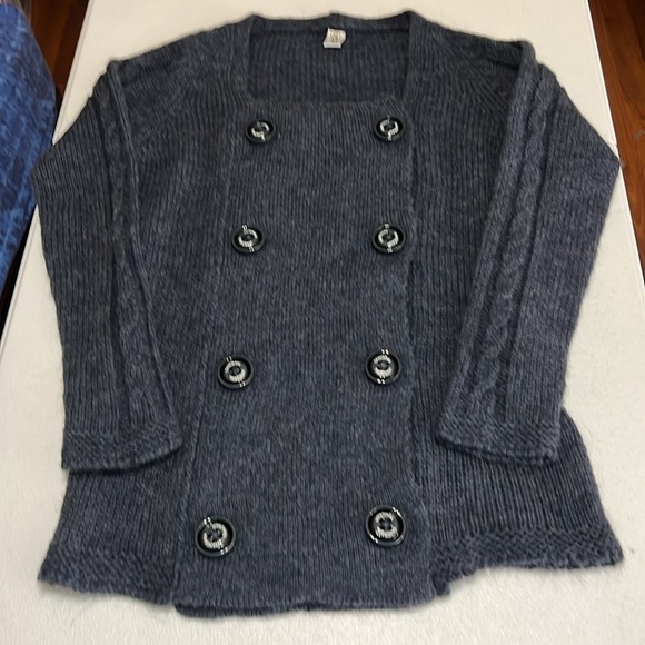 Portolano Wool Alpaca Blend Double Breasted Big Button Blue Cardigan Sz M - Picture 3 of 10